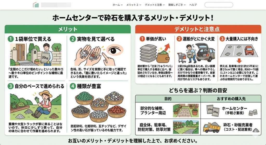 ホームセンターで、砕石を買うメリット・デメリット