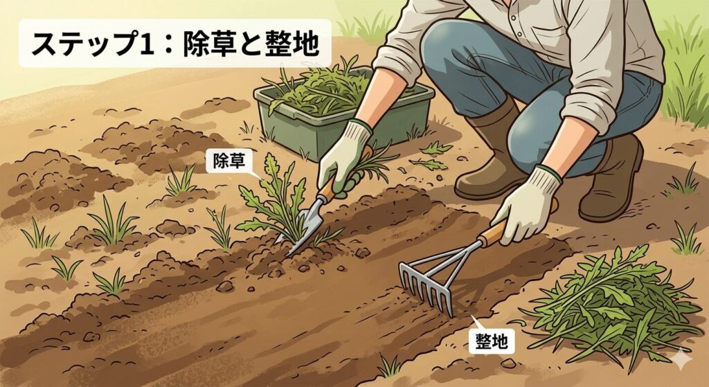 除草と整地をしている様子