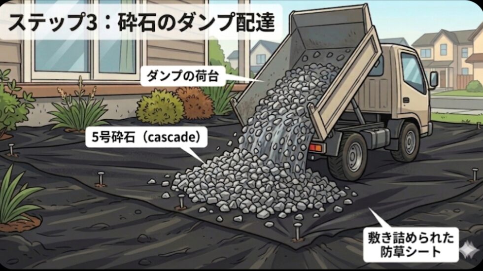 砕石のダンプ配達