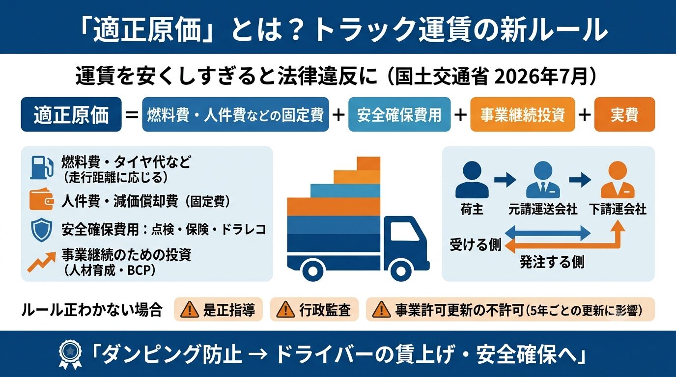 適正原価とは?トラック運賃の新ルールを示すインフォグラフィック